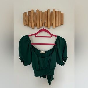 Altar'd State Green Puffed Sleeve Tie Front Blouse